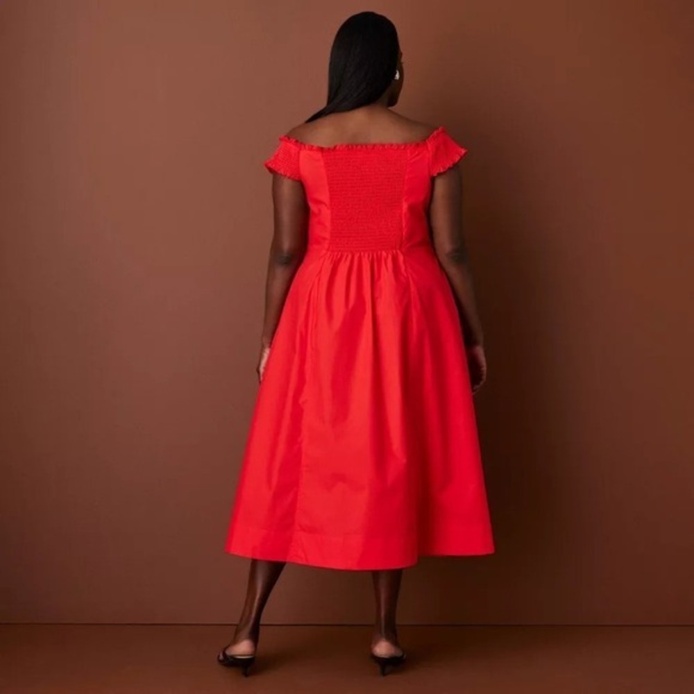 Rosie Assoulin x Target M Medium Off Shoulder Poplin Button-Down Midi Dress Red - Picture 8 of 9
